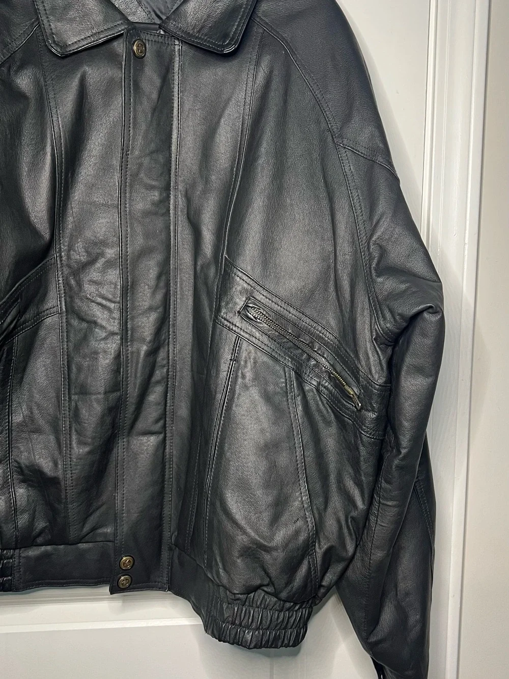 Greatland Men’s Jacket Black Leather Bomber 90s Y2K Vintage Sz XL Casual *FAIR